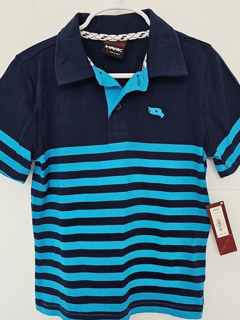 NWT Tony Hawk Navy & Turquoise Striped Polo Shirt Boys Sz S 4